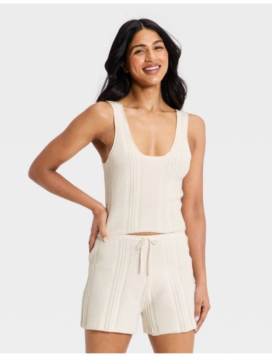 a new day Pants - Two piece- Women's Crochet Like Sweater Tank Top & Shorts A New Day™ Cream S NWT